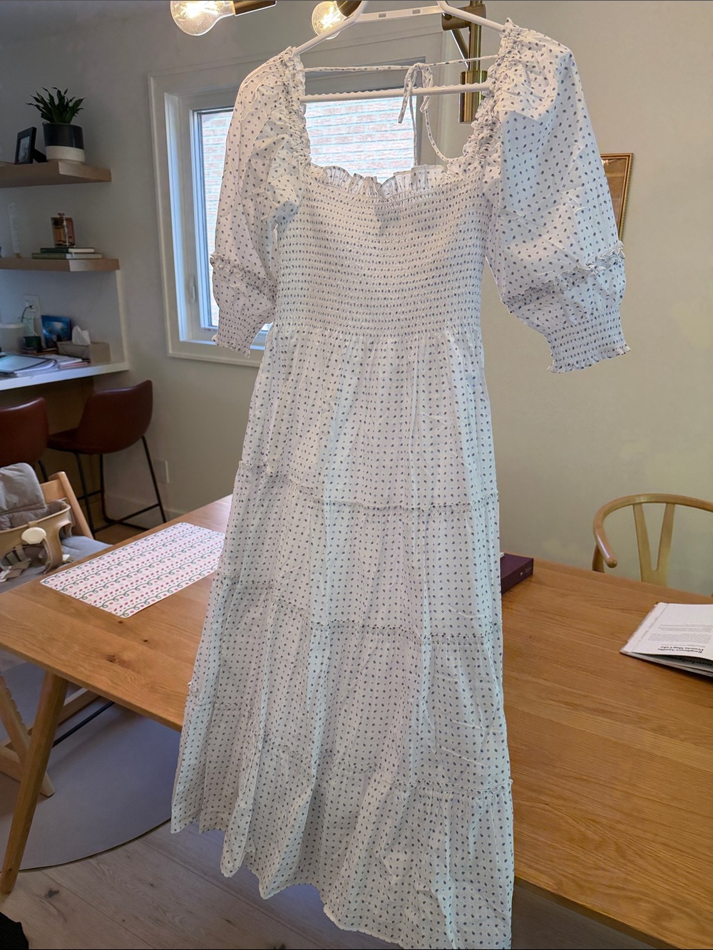 Hill house Smocked Midi Dress with Puff Sleeves